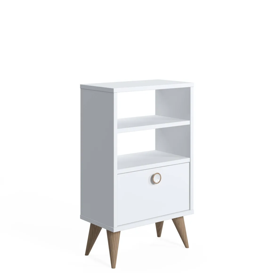 Comodino Bianco un Cassetto un Ripiano 45x74x25h cm, Apertura Scorrevole