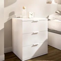 Comodini > Dmora Comodino un Ripiano 3 Cassetti 34x42x57h cm, Apertura Scorrevole - Blythe Bianco