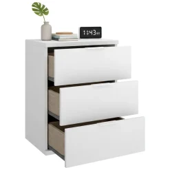 Comodino Bianco un Ripiano 3 Cassetti 34x42x57h cm, Apertura Scorrevole - Sturgis
