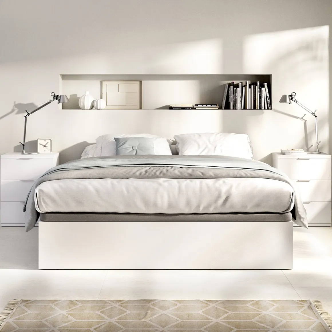 Comodino Bianco un Ripiano 3 Cassetti 34x42x57h cm, Apertura Scorrevole - Sturgis