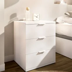 Comodino Bianco un Ripiano 3 Cassetti 34x42x57h cm, Apertura Scorrevole - Sturgis