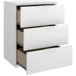 Comodino Bianco un Ripiano 3 Cassetti 34x42x57h cm, Apertura Scorrevole - Sturgis