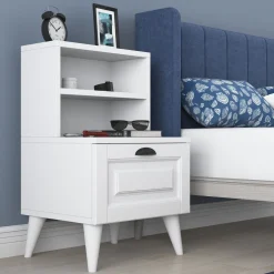 Comodini > Dmora Comodino un Ripiano un Cassetto 45x40x74h cm, Apertura Scorrevole - Offagna Bianco