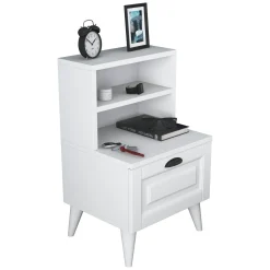 Comodini > Dmora Comodino un Ripiano un Cassetto 45x40x74h cm, Apertura Scorrevole - Offagna Bianco