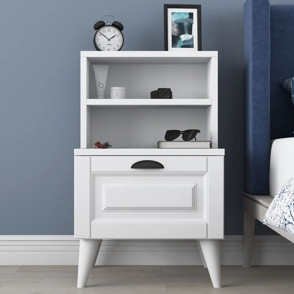 Comodini > Dmora Comodino un Ripiano un Cassetto 45x40x74h cm, Apertura Scorrevole - Offagna Bianco