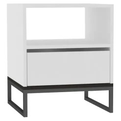 Comodino Bianco un Ripiano un Cassetto 51x51x61h cm, Apertura Scorrevole - Compatri