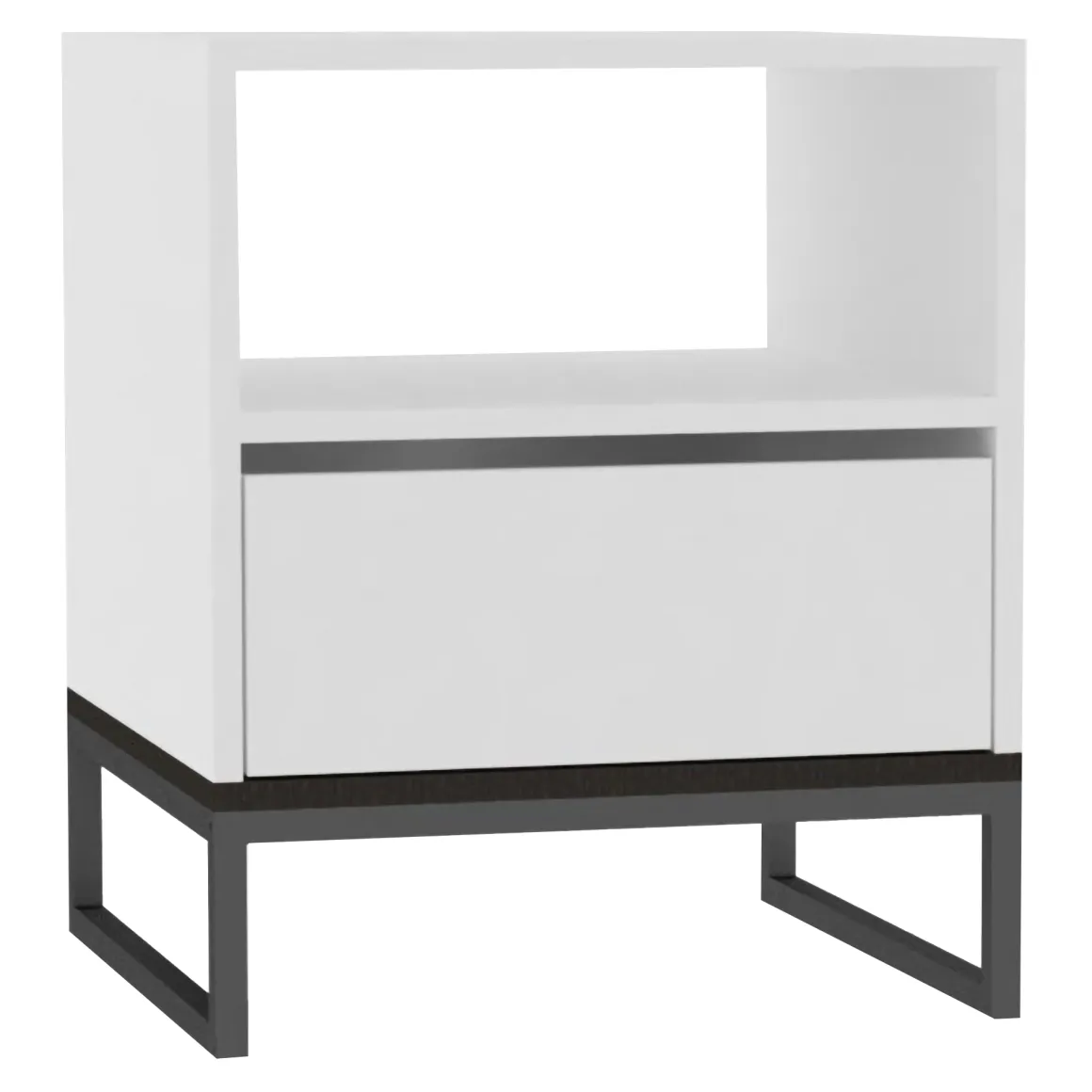 Comodino Bianco un Ripiano un Cassetto 51x51x61h cm, Apertura Scorrevole - Compatri