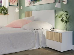 Comodini > Dmora Comodino cannettato bianco e rovere 50x41x34h cm - Josie Marrone, Bianco Rovere