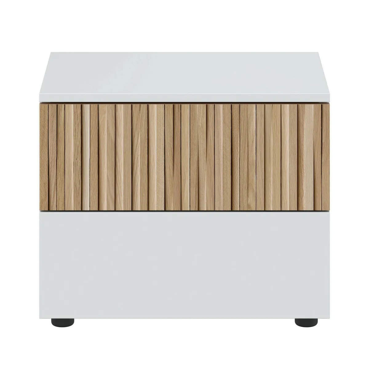Comodini > Dmora Comodino cannettato bianco e rovere 50x41x34h cm - Josie Marrone, Bianco Rovere