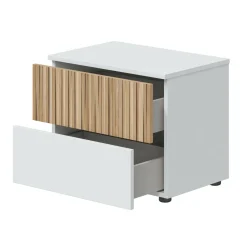 Comodini > Dmora Comodino cannettato bianco e rovere 50x41x34h cm - Josie Marrone, Bianco Rovere