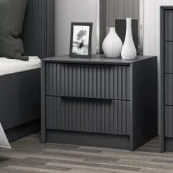 Comodini > Dmora Comodino 2 cassetti antracite 45x45x53h cm - Moke Nero Antracite