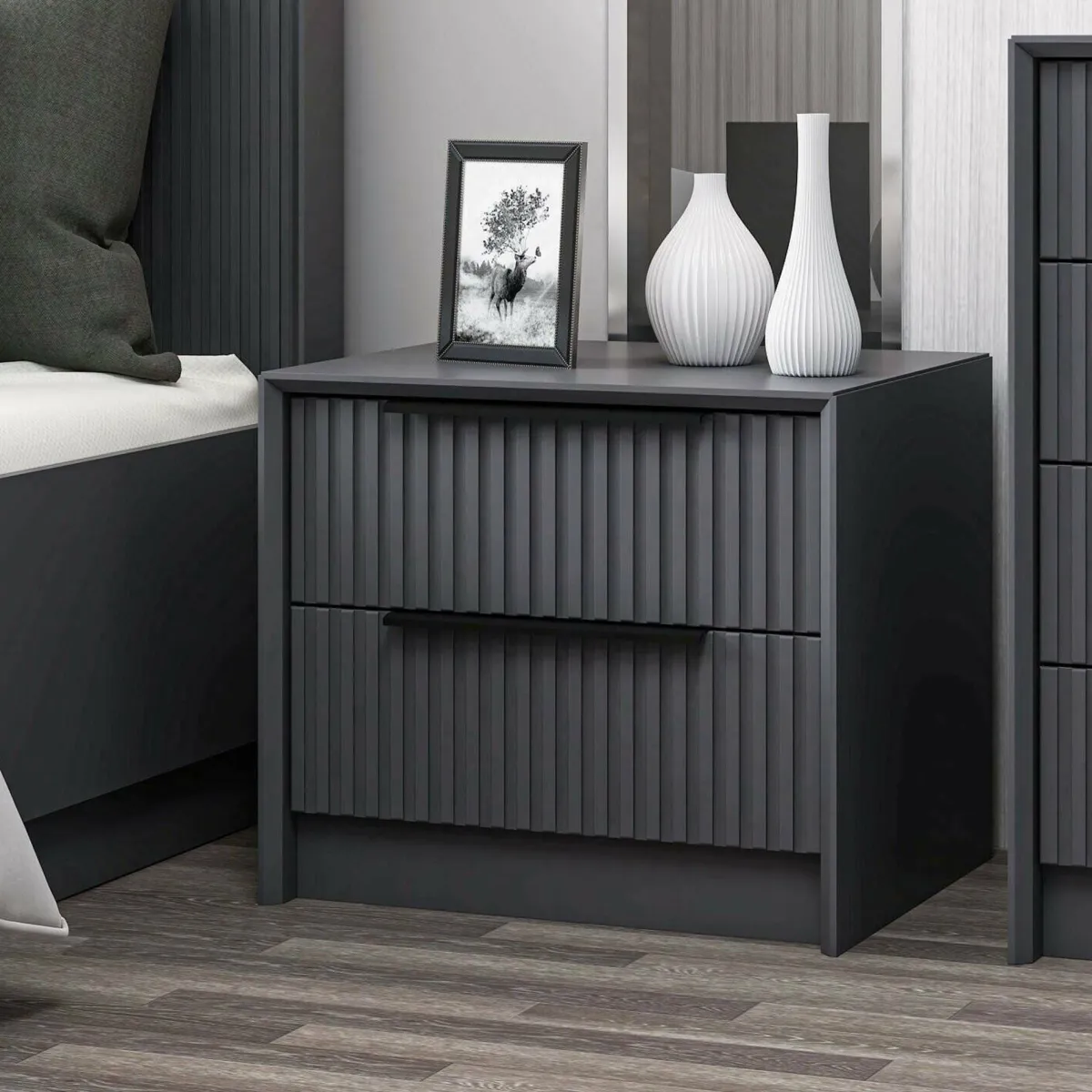 Comodini > Dmora Comodino 2 cassetti antracite 45x45x53h cm - Moke Nero Antracite