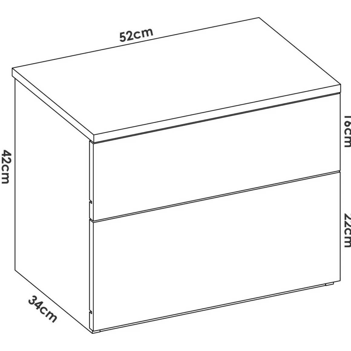 Comodino 2 cassetti bianco 52x34x42h cm - Acri