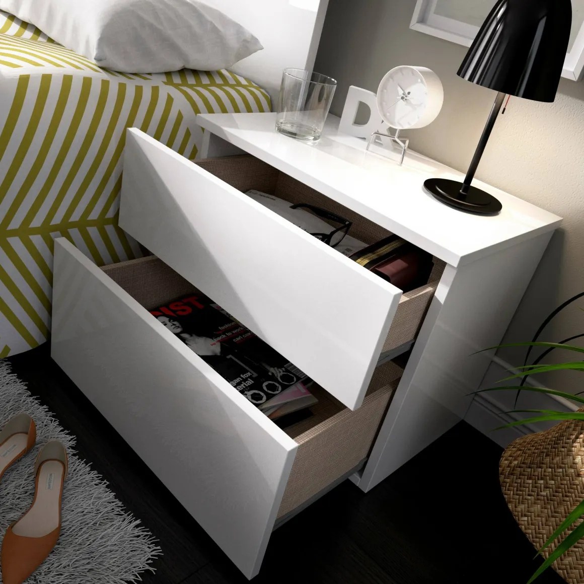 Comodino 2 cassetti bianco 52x34x42h cm - Acri
