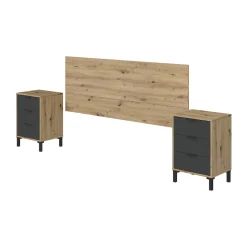 Comodini|Camera Da Letto > Dmora Comodino 3 cassetti legno e antracite 160x40x60h cm - Allan Nero Antracite, Marrone Rovere Nodi