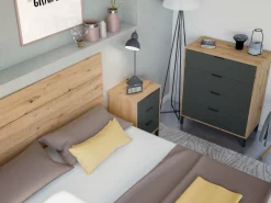 Comodini|Camera Da Letto > Dmora Comodino 3 cassetti legno e antracite 160x40x60h cm - Allan Nero Antracite, Marrone Rovere Nodi