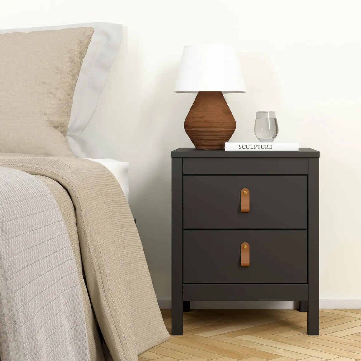 Comodino 2 cassetti nero 43x38x54h cm - Fred
