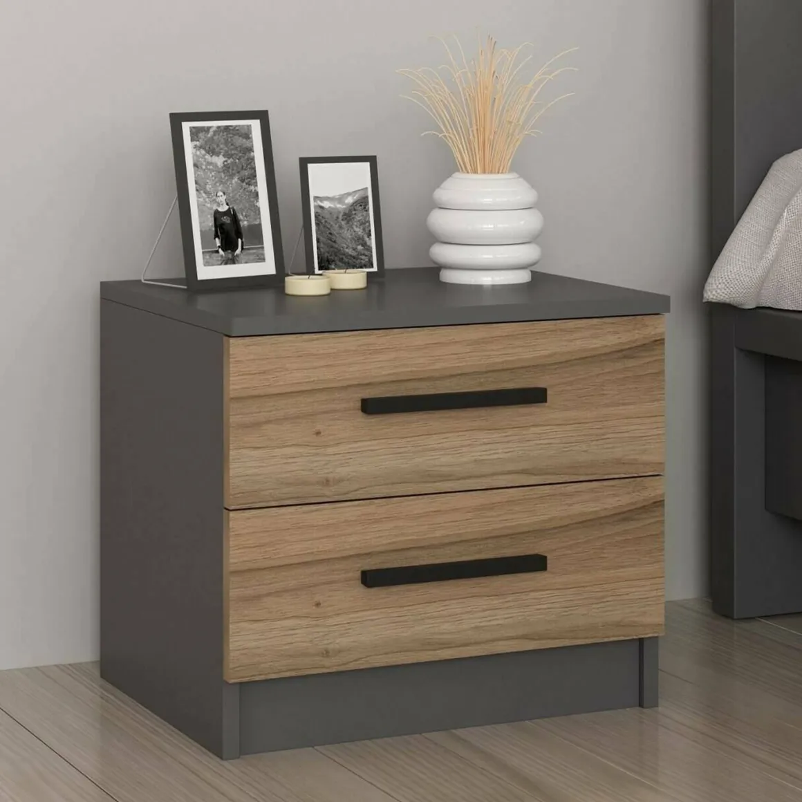 Comodino 2 cassetti noce e nero 50x47x40h cm - Iune