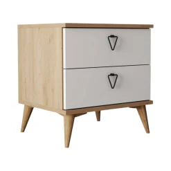 Comodini > Dmora Comodino 2 cassetti quercia e bianco 52x45x55h cm - Pilar Bianco, Marrone Quercia