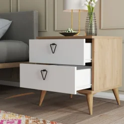 Comodini > Dmora Comodino 2 cassetti quercia e bianco 52x45x55h cm - Pilar Bianco, Marrone Quercia