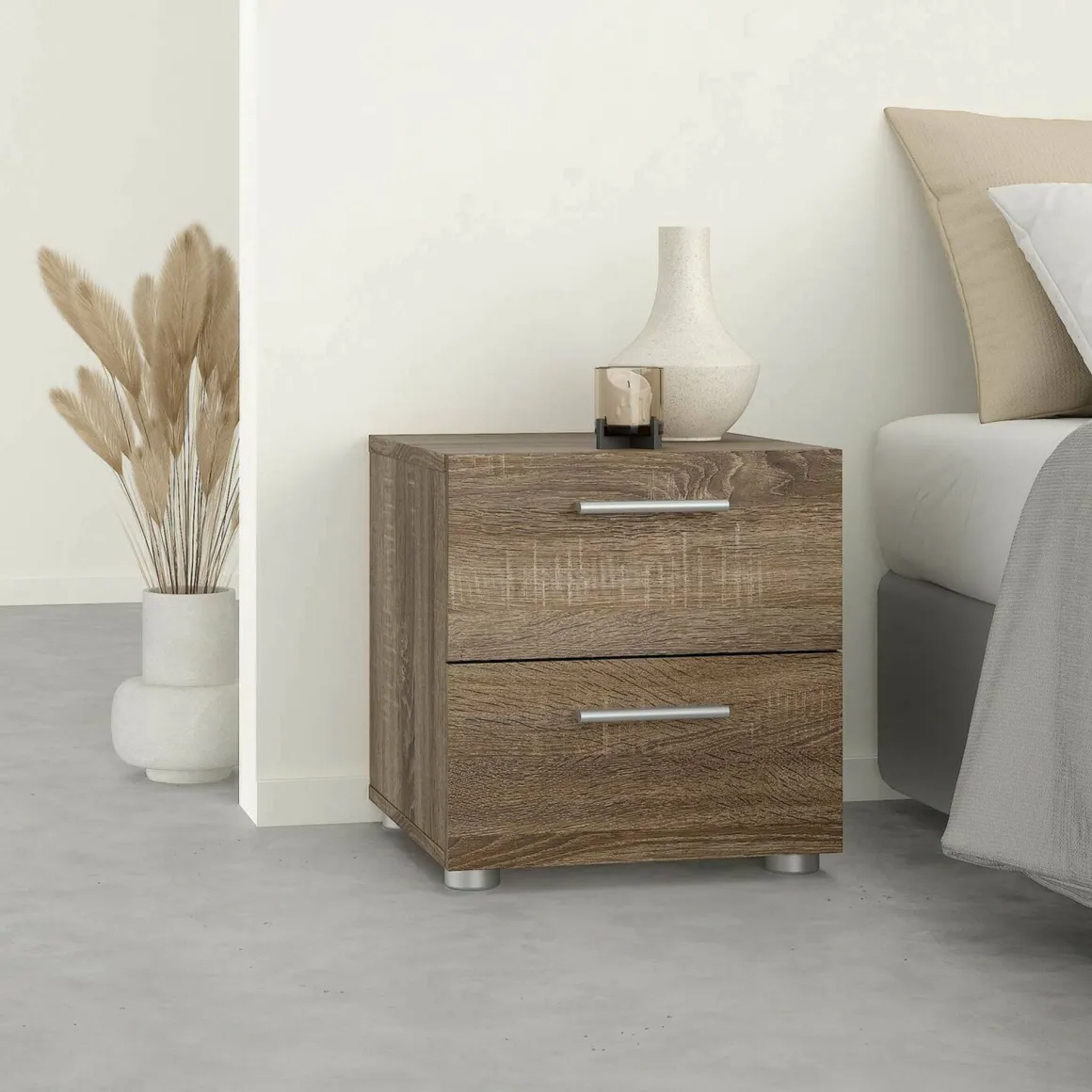 Comodino 2 cassetti rovere 40x40x42h cm - Apolla