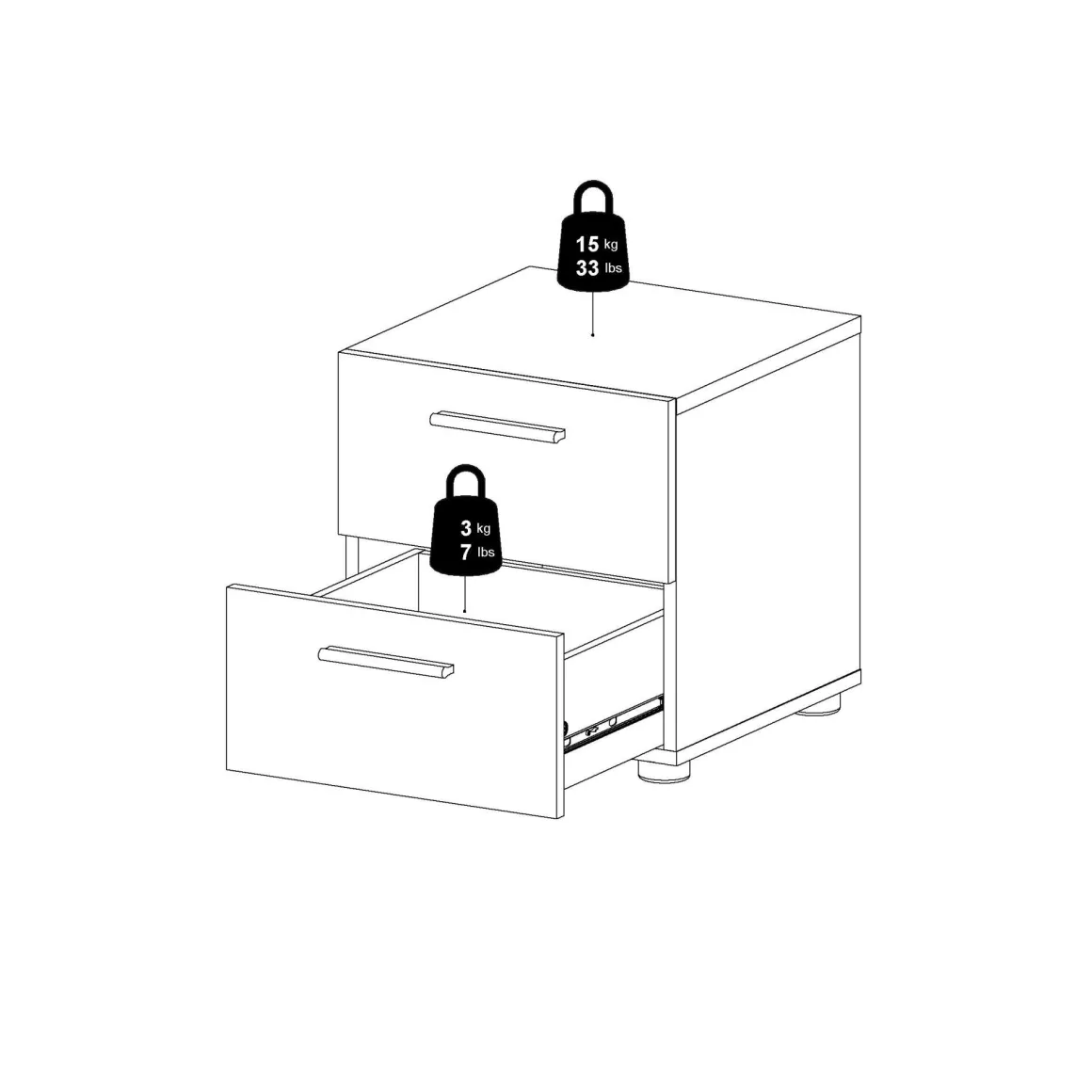 Comodino 2 cassetti rovere 40x40x42h cm - Apolla