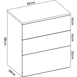 Comodino 3 cassetti rovere 52x34x58h cm - Arnold