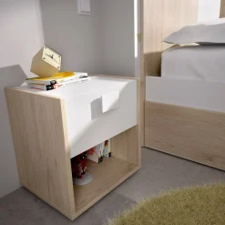 Comodini|Camera Da Letto > Dmora Comodino 1 cassetto bianco e rovere 40x33x42h cm - Artica Marrone, Bianco Rovere