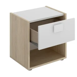 Comodini|Camera Da Letto > Dmora Comodino 1 cassetto bianco e rovere 40x33x42h cm - Artica Marrone, Bianco Rovere