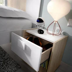 Comodini|Camera Da Letto > Dmora Comodino 1 cassetto bianco e rovere 40x33x42h cm - Artica Marrone, Bianco Rovere
