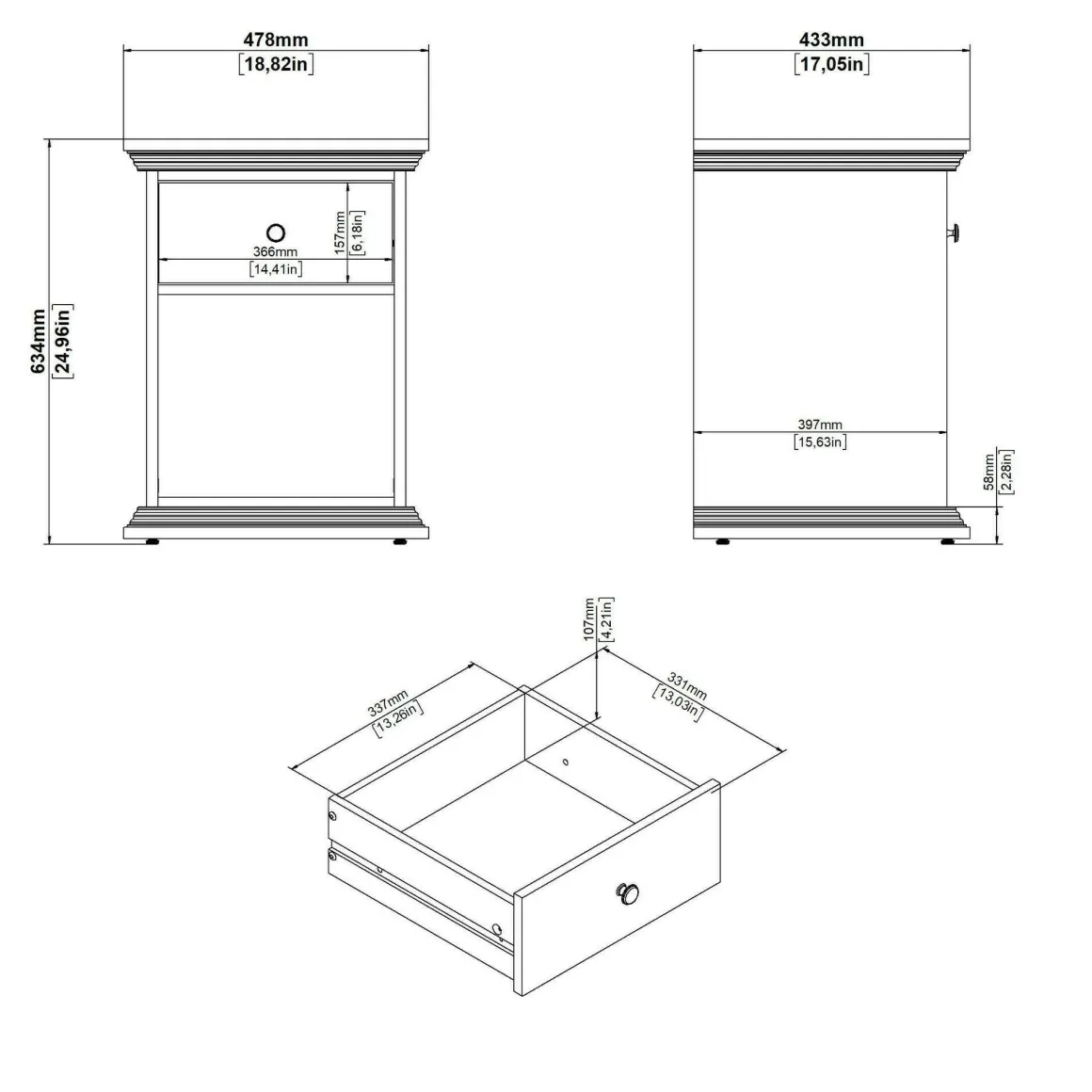 Comodino 1 cassetto bianco 47x43x63h cm - Pascal