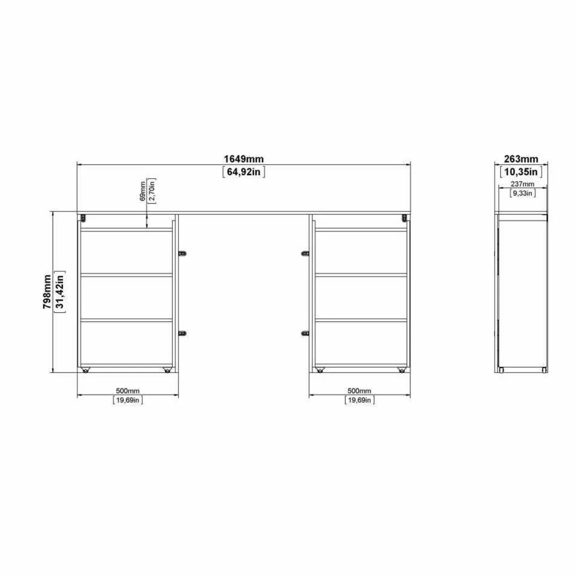 Comodino classico bianco lucido 164x26x79h cm - Delfino