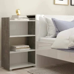 Comodini > Dmora Comodino classico cemento e bianco lucido 164x26x79h cm - Delfino Bianco Lucido, Grigio Cemento
