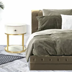 Comodini > Dmora Comodino Gerhard, 42x42 h48 cm, Crema e Bianco Bianco, Bianco Crema