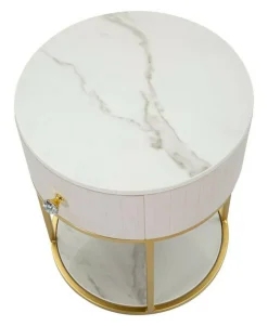 Comodini > Dmora Comodino Gerhard, 42x42 h48 cm, Crema e Bianco Bianco, Bianco Crema