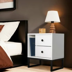 Comodini > Dmora Comodino industrial bianco e nero 45x29x50h cm - Rhiannon Nero, Bianco