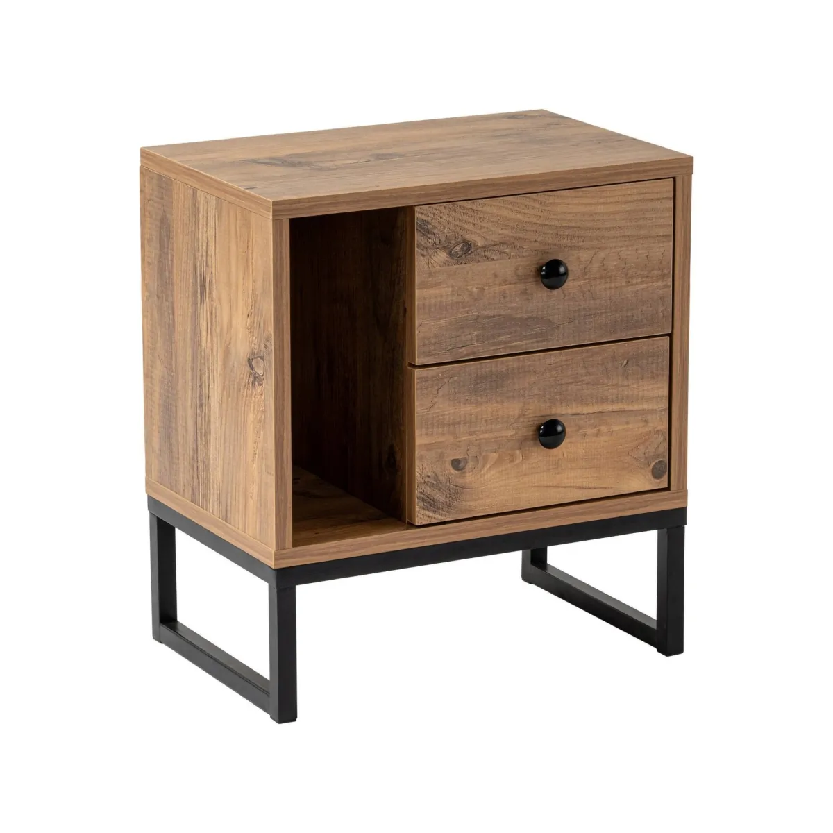 Comodini > Dmora Comodino industrial legno e nero 45x29x50h cm - Rhiannon Nero, Marrone Quercia