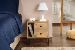 Comodini > Dmora Comodino industrial legno e nero 45x29x50h cm - Rhiannon Nero, Marrone Quercia