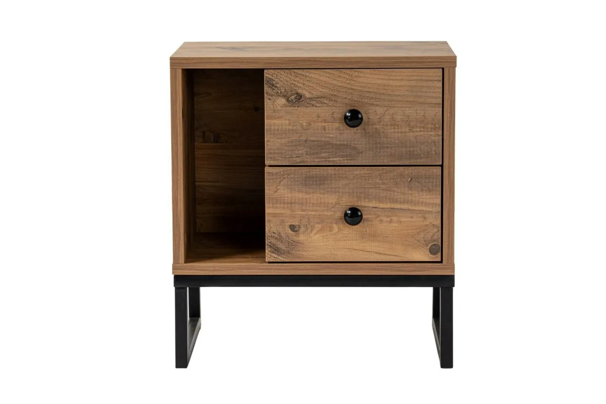 Comodini > Dmora Comodino industrial legno e nero 45x29x50h cm - Rhiannon Nero, Marrone Quercia