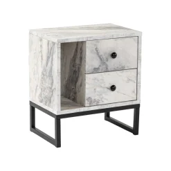Comodino industrial marmo e nero 45x29x50h cm - Rhiannon