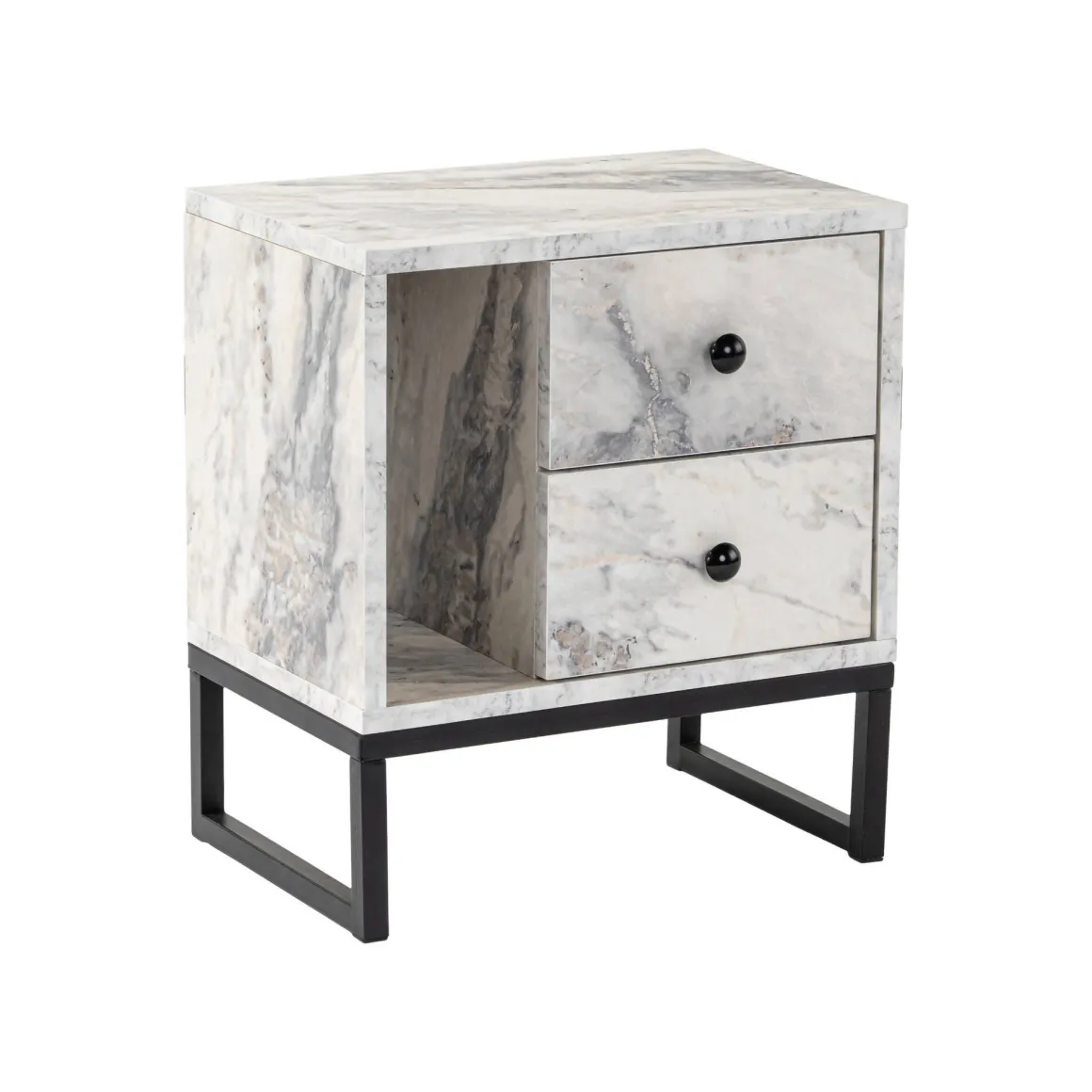 Comodino industrial marmo e nero 45x29x50h cm - Rhiannon