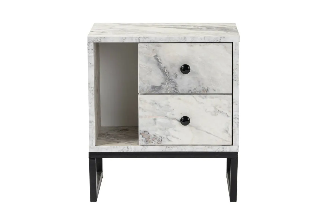 Comodino industrial marmo e nero 45x29x50h cm - Rhiannon