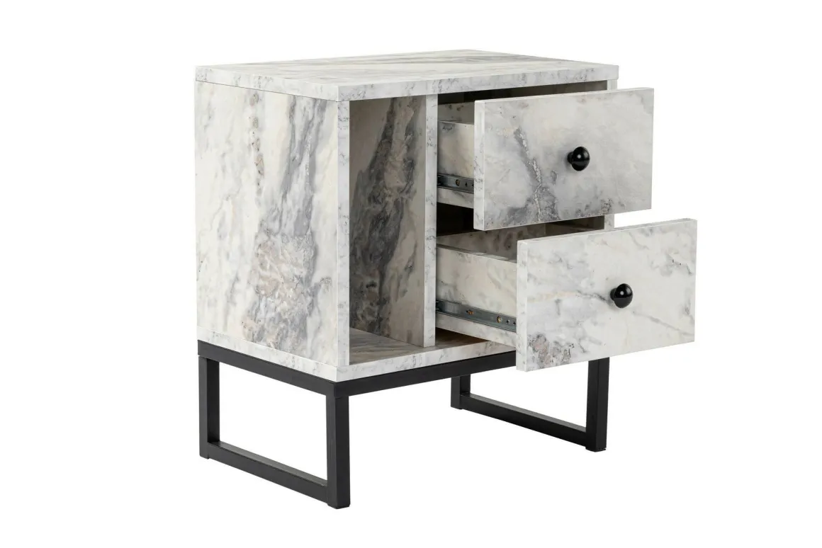 Comodino industrial marmo e nero 45x29x50h cm - Rhiannon