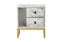Comodini > Dmora Comodino industrial marmo e oro 45x29x50h cm - Rhiannon Oro, Bianco Marmo