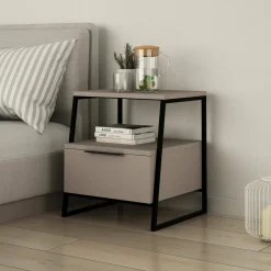 Comodino in legno beige e nero 45x41x50h cm - Rosita