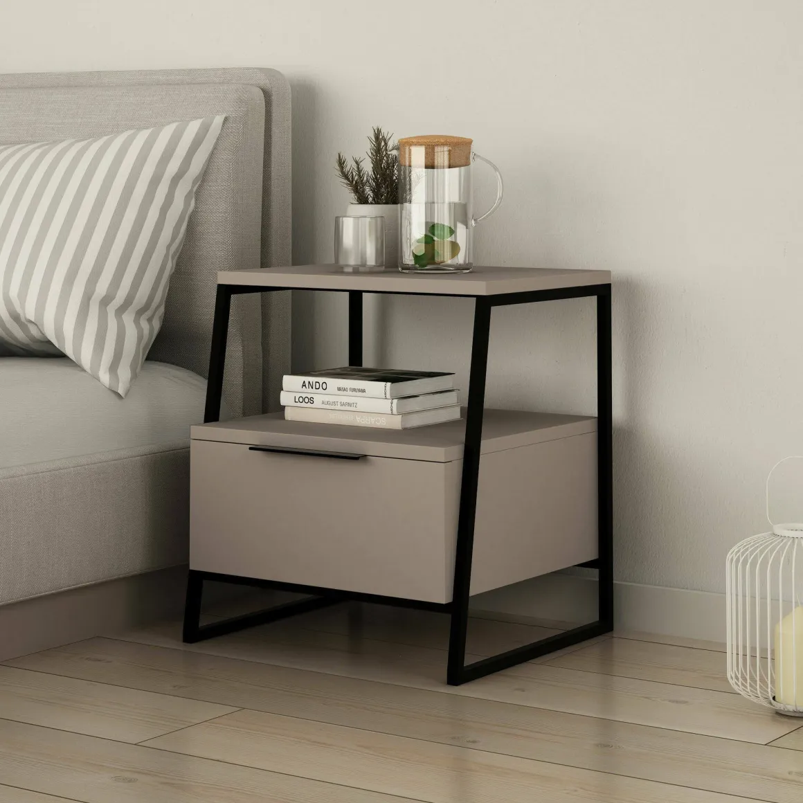 Comodino in legno beige e nero 45x41x50h cm - Rosita