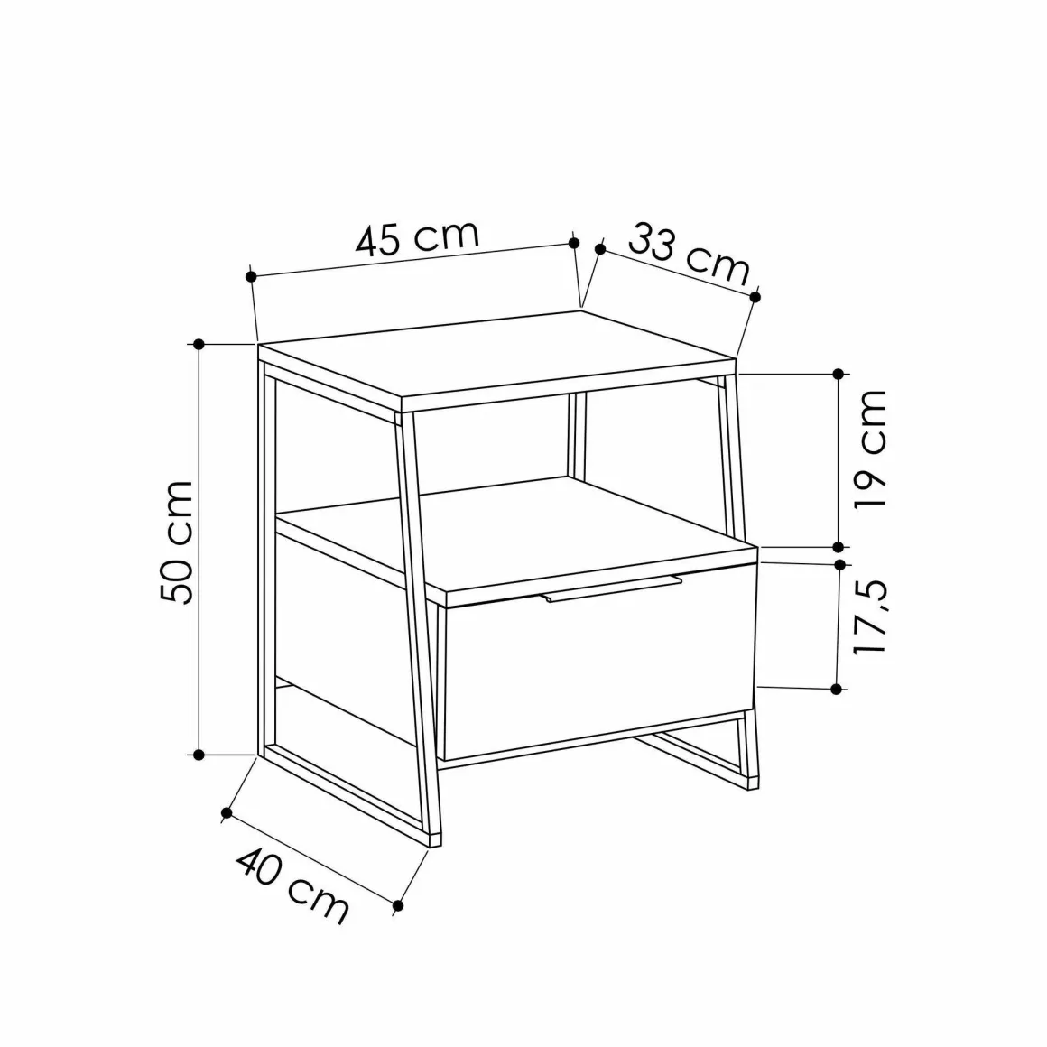 Comodino in legno beige e nero 45x41x50h cm - Rosita