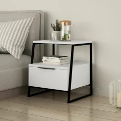 Comodino in legno bianco e nero 45x41x50h cm - Rosita