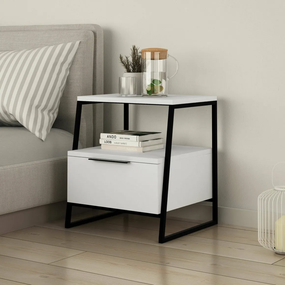 Comodino in legno bianco e nero 45x41x50h cm - Rosita