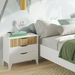 Comodini > Dmora Comodino in legno bianco e rovere 44x33x50h cm - Jessa Marrone, Bianco Rovere